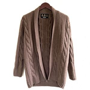 Barbour Women’s Wool Angora Cable Knit Open Cardigan Size 10 Brown
